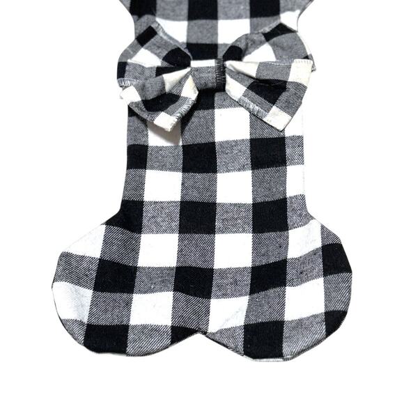 Pet Dog Christmas Stocking - Plaid Bone with Bow - Picture 2 of 6
